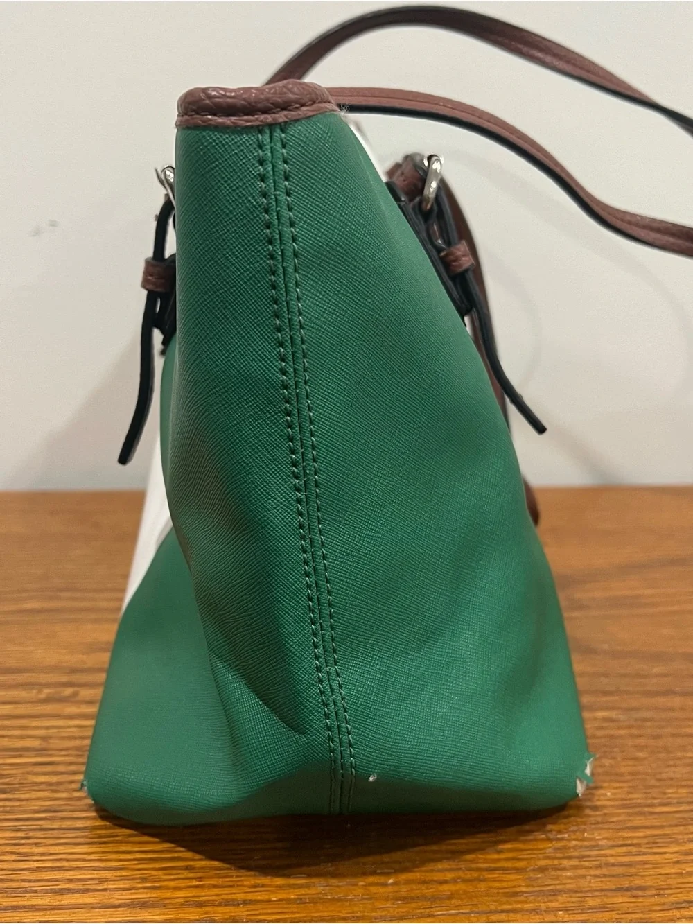 Dana Buchman Green White Color Block Faux Patent Leather Danny Shopper Purse